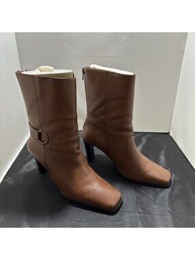Amanda Smith Karma Boots Womens 6.5m Brown Leather Mid Western Seams Zipper